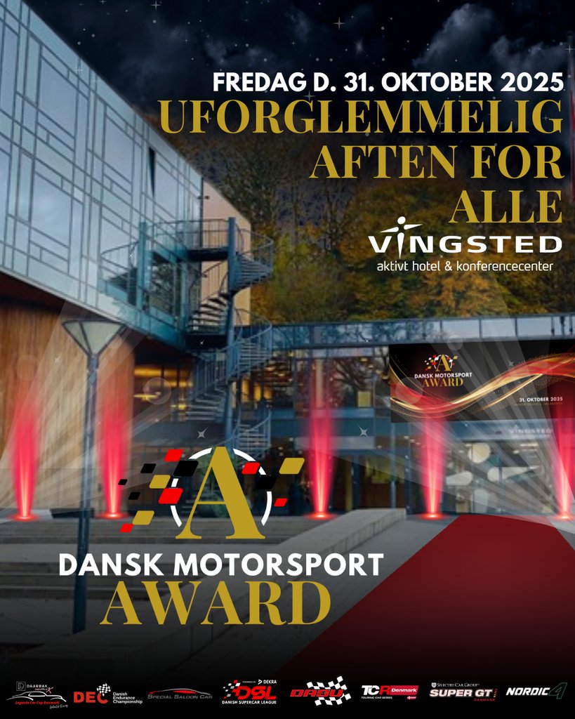 Årets mestre kåres ved Dansk Motorsport Award den 31. oktober 2025
(Plakat: Danish Supercar League)